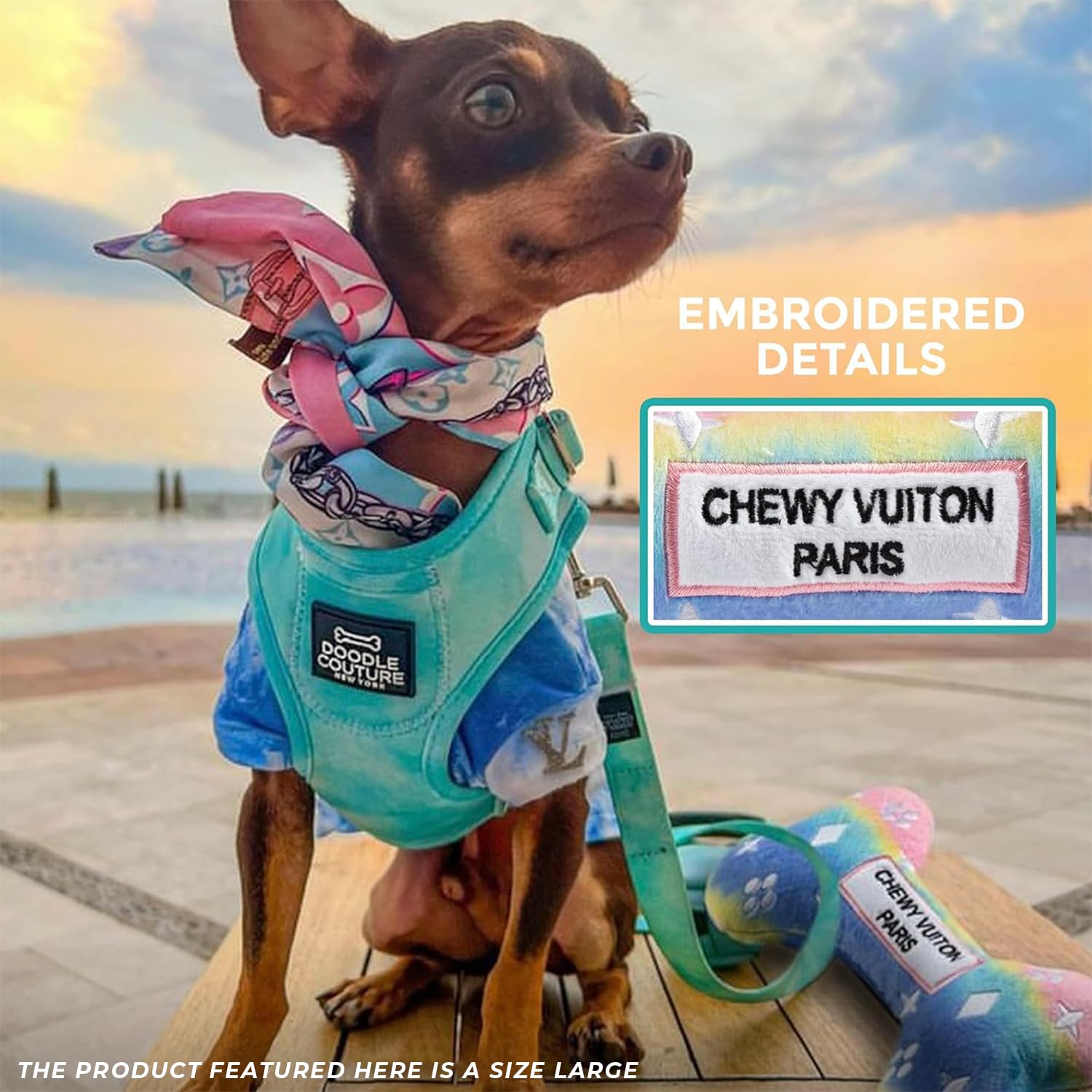 Chewy Vuiton Bone Plush Dog Toy - Pink Ombre Small - Squeaky Designer Parody Toy