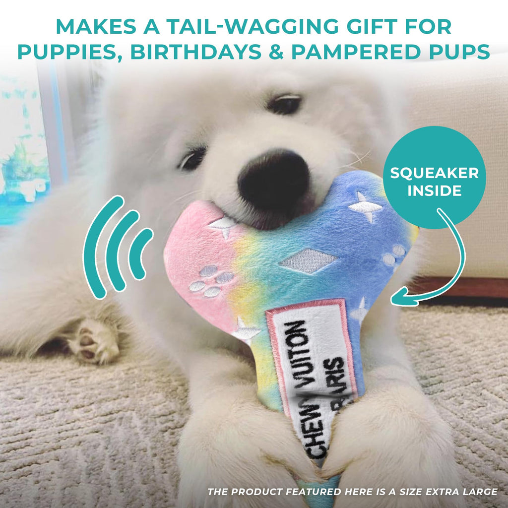Chewy Vuiton Bone Plush Dog Toy - Pink Ombre Small - Squeaky Designer Parody Toy