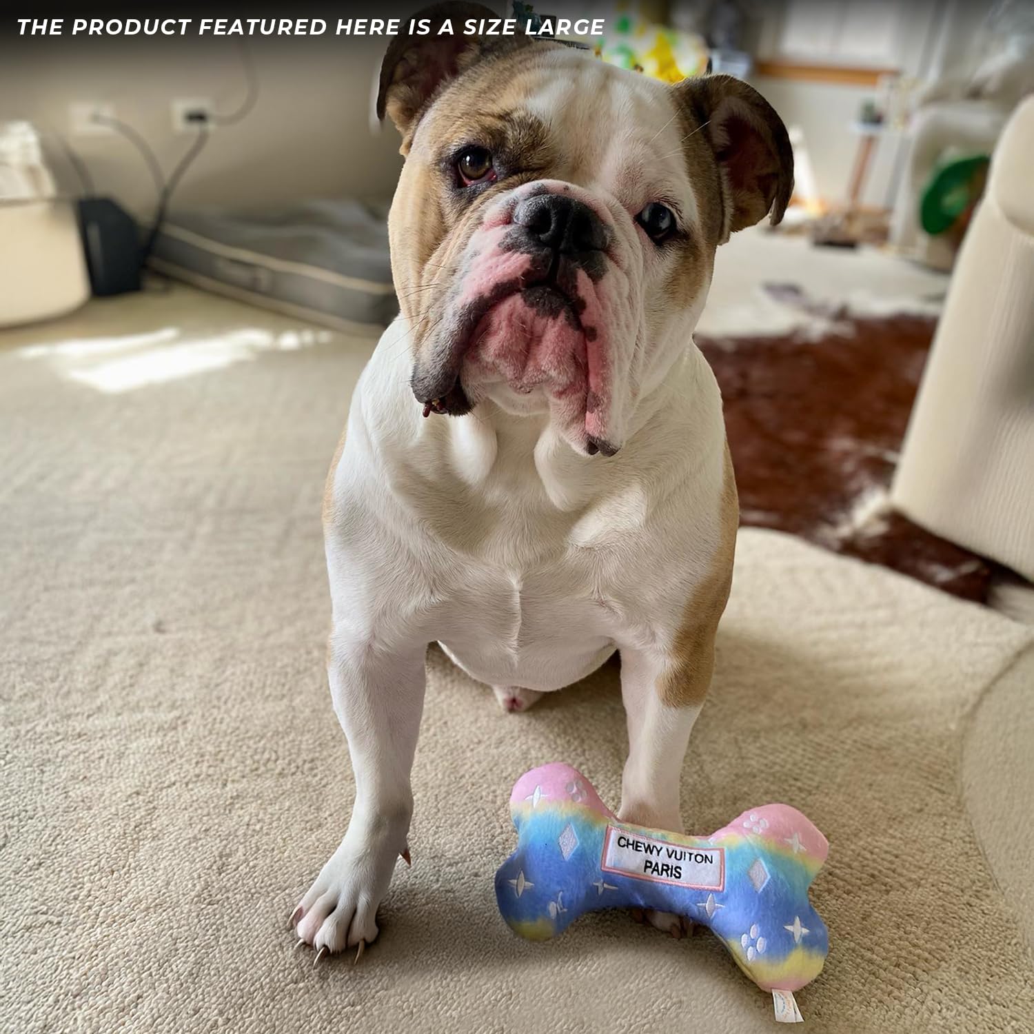 Chewy Vuiton Bone Plush Dog Toy - Pink Ombre Small - Squeaky Designer Parody Toy
