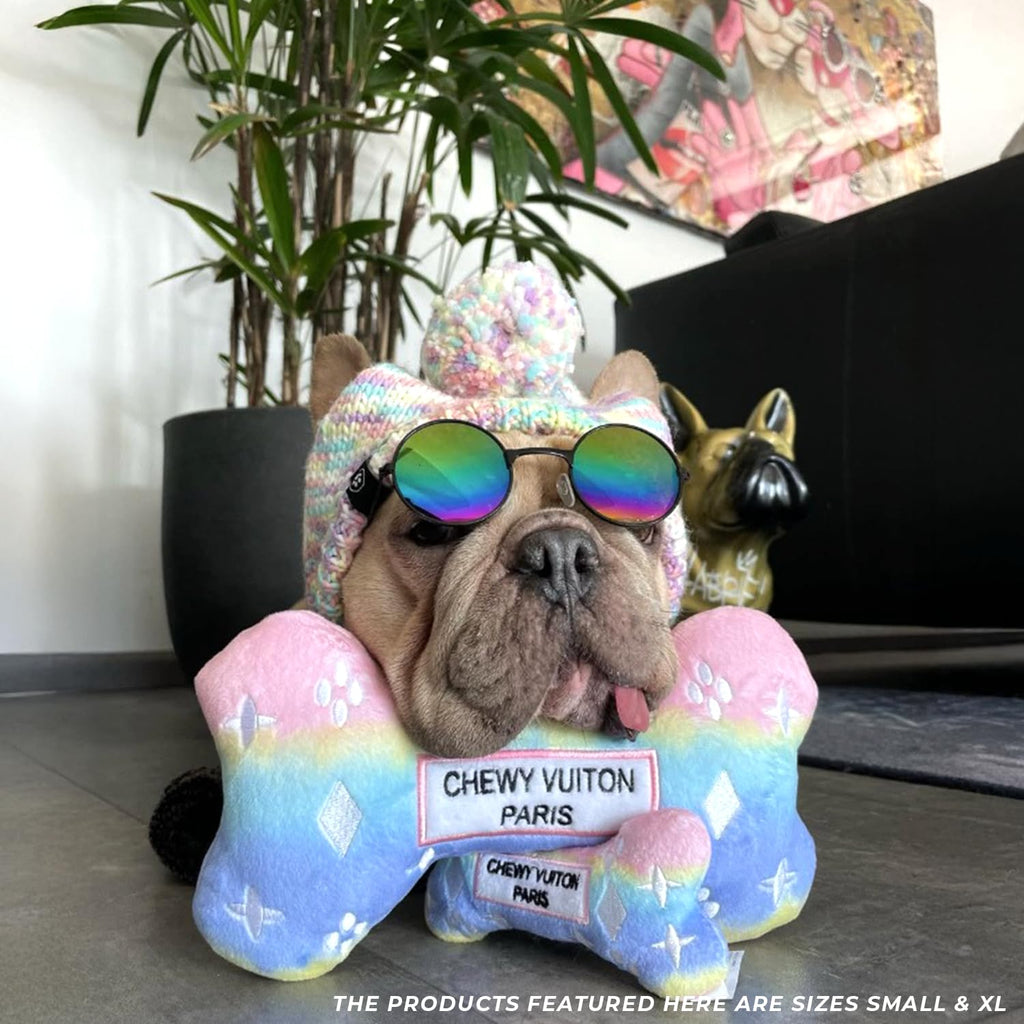 Chewy Vuiton Bone Plush Dog Toy - Pink Ombre Small - Squeaky Designer Parody Toy