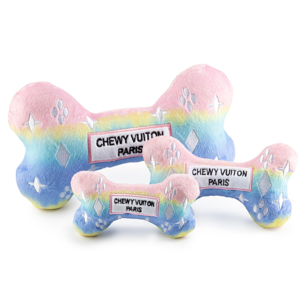 Chewy Vuiton Bone Plush Dog Toy - Pink Ombre Small - Squeaky Designer Parody Toy