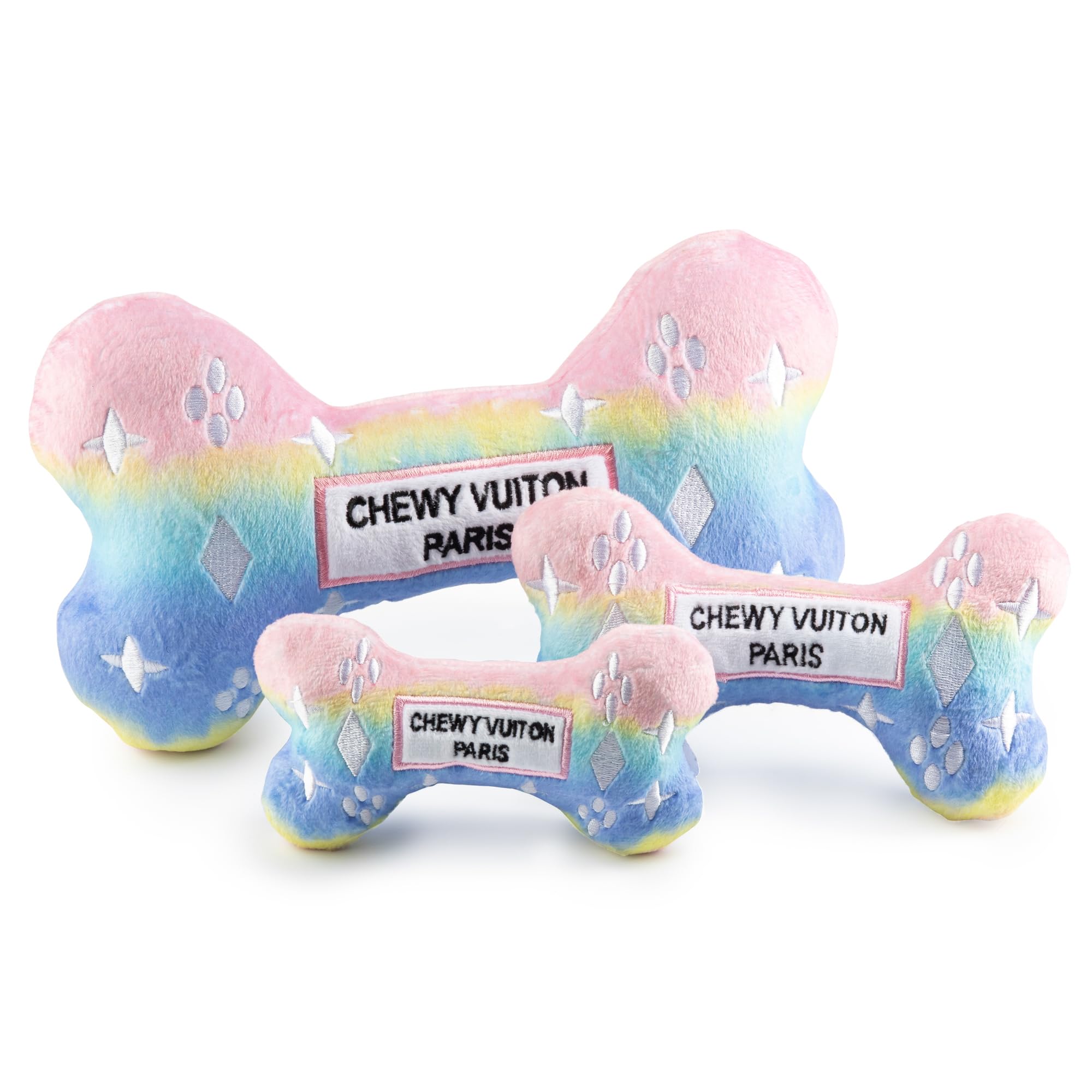 Chewy Vuiton Bone Plush Dog Toy - Pink Ombre Small - Squeaky Designer Parody Toy