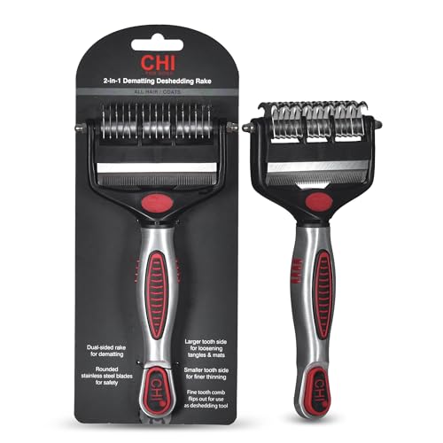 CHI for Dogs 2-in-1 Dematting and Deshedding Rake - Dual Head Grooming Tool for Thick Coats