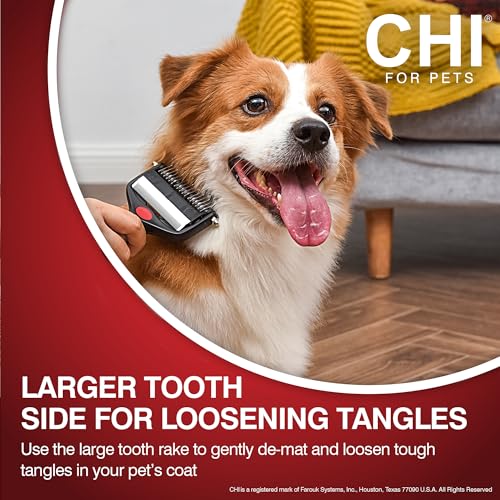 CHI for Dogs 2-in-1 Dematting and Deshedding Rake - Dual Head Grooming Tool for Thick Coats