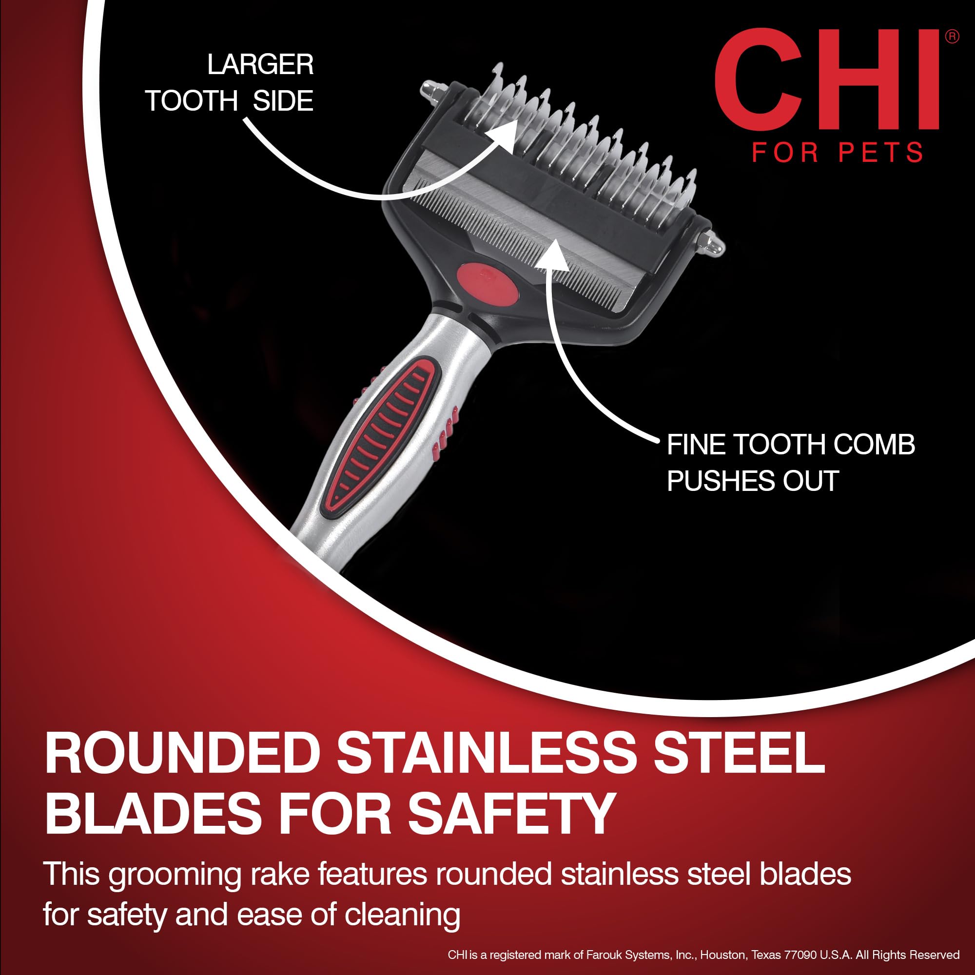 CHI for Dogs 2-in-1 Dematting and Deshedding Rake - Dual Head Grooming Tool for Thick Coats