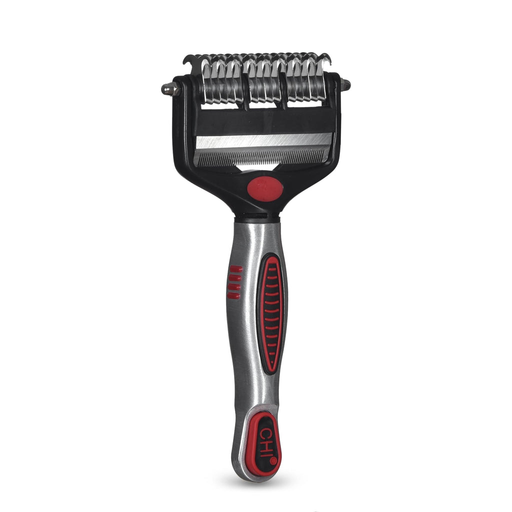 CHI for Dogs 2-in-1 Dematting and Deshedding Rake - Dual Head Grooming Tool for Thick Coats
