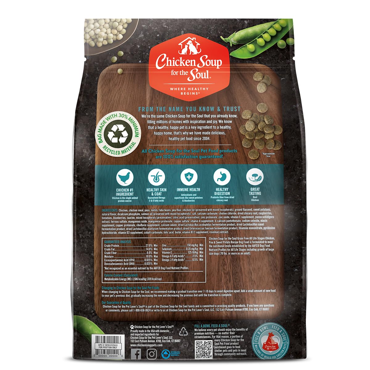 Chicken Soup for the Soul Grain-Free Dry Dog Food, Chicken, Pea & Sweet Potato, 4lb - Real Chicken First, Added Taurine