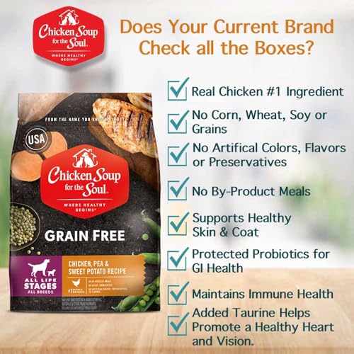 Chicken Soup for the Soul Grain-Free Dry Dog Food, Chicken, Pea & Sweet Potato, 4lb - Real Chicken First, Added Taurine