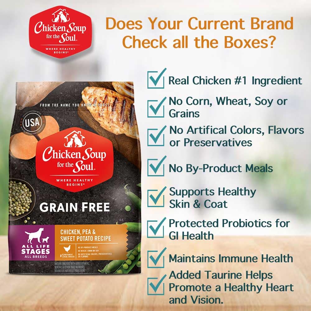Chicken Soup for the Soul Grain-Free Dry Dog Food, Chicken, Pea & Sweet Potato, 4lb - Real Chicken First, Added Taurine