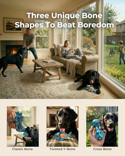 ChienBox 3-Pack Tough Dog Toys for Aggressive Chewers - Bacon-Flavored Nylon Chew Bones for Medium Large Breeds 20-90 lbs