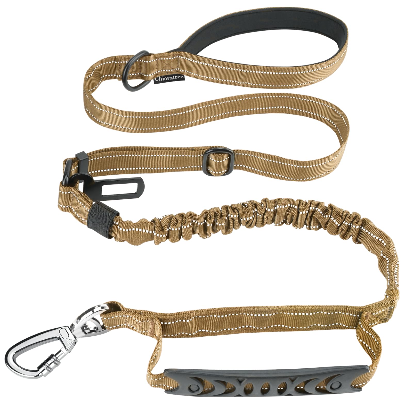 Chioratree Tactical Dog Leash Heavy Duty 4-6ft Shock Absorbing Bungee with Reflective and Padded Handles, Khaki