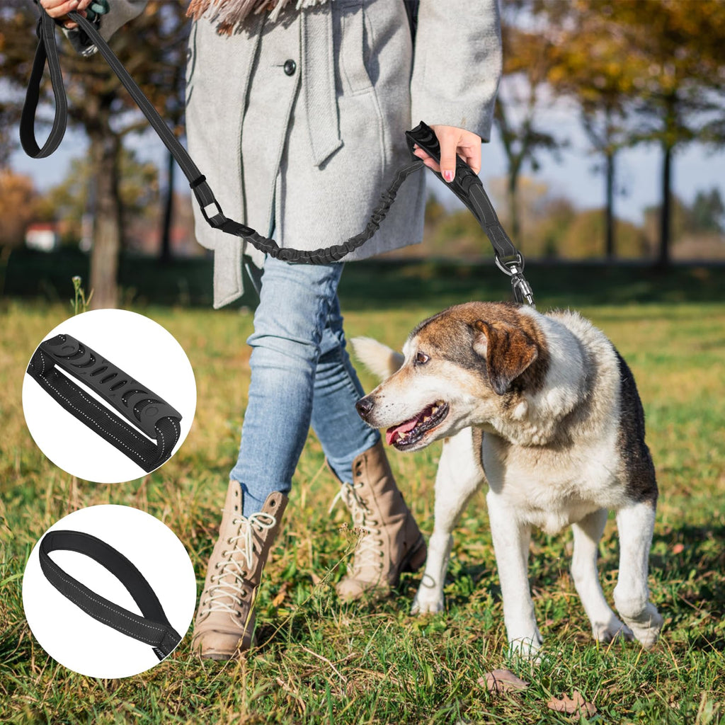 Chioratree Tactical Dog Leash Heavy Duty 4-6ft Shock Absorbing Bungee with Reflective and Padded Handles, Khaki