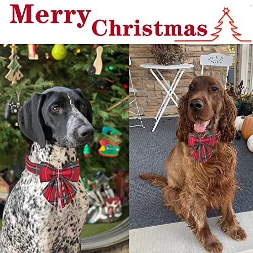 Christmas Dog Collar with Bow Tie – Red Plaid Cotton, Adjustable Sizes for Small to Large Dogs