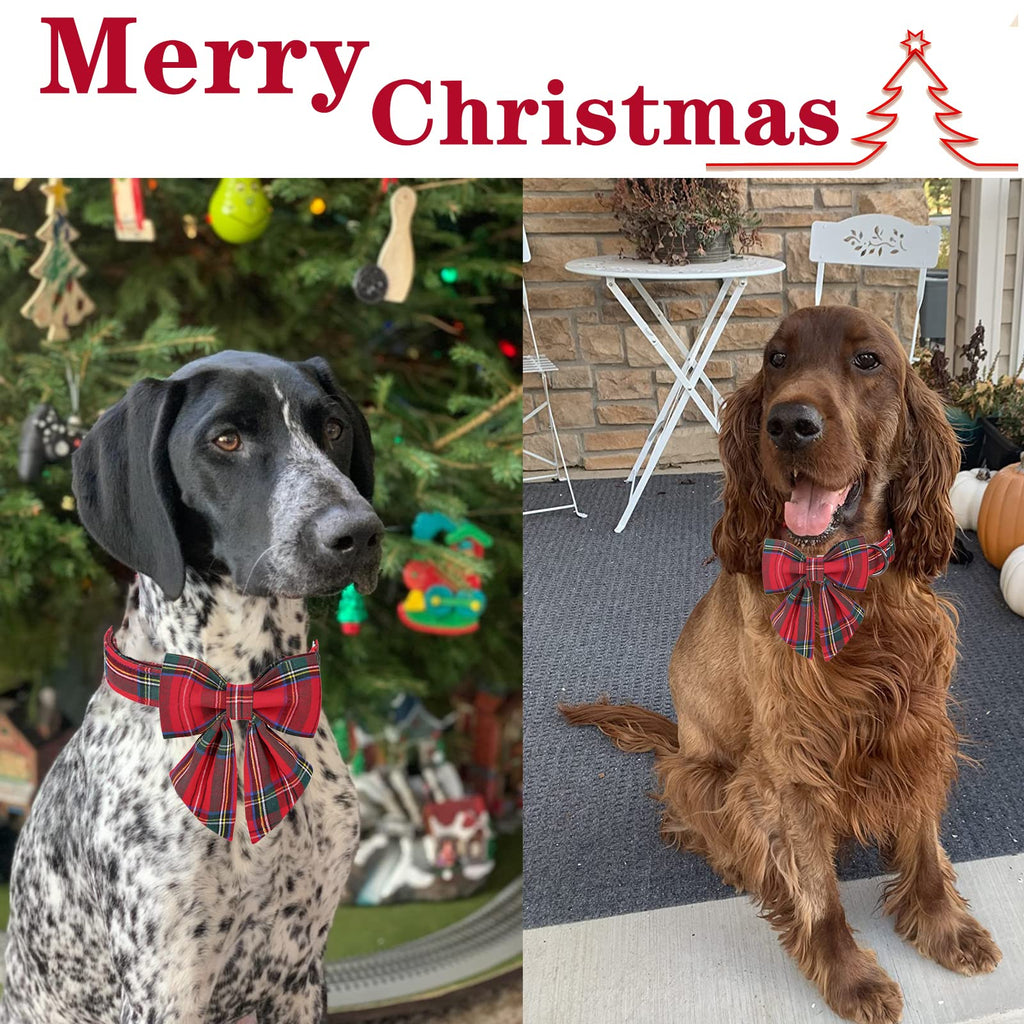 Christmas Dog Collar with Bow Tie – Red Plaid Cotton, Adjustable Sizes for Small to Large Dogs