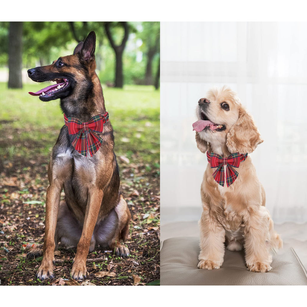 Christmas Dog Collar with Bow Tie – Red Plaid Cotton, Adjustable Sizes for Small to Large Dogs
