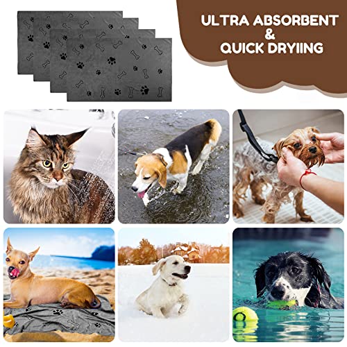 Chumia 4 Pack Microfiber Dog Towels - Absorbent Quick-Drying Pet Towels with Bone Print (24x40 Inch, Blue & Pink)