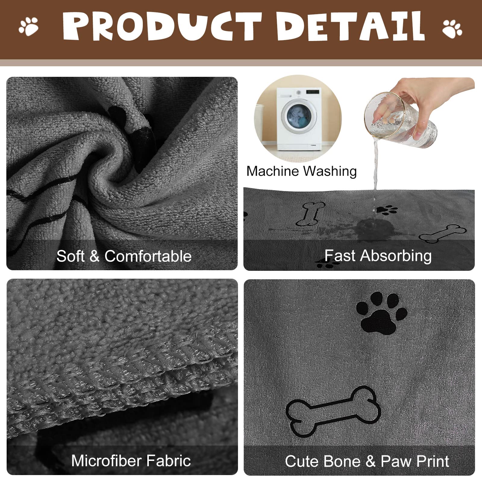 Chumia 4 Pack Microfiber Dog Towels - Absorbent Quick-Drying Pet Towels with Bone Print (24x40 Inch, Blue & Pink)