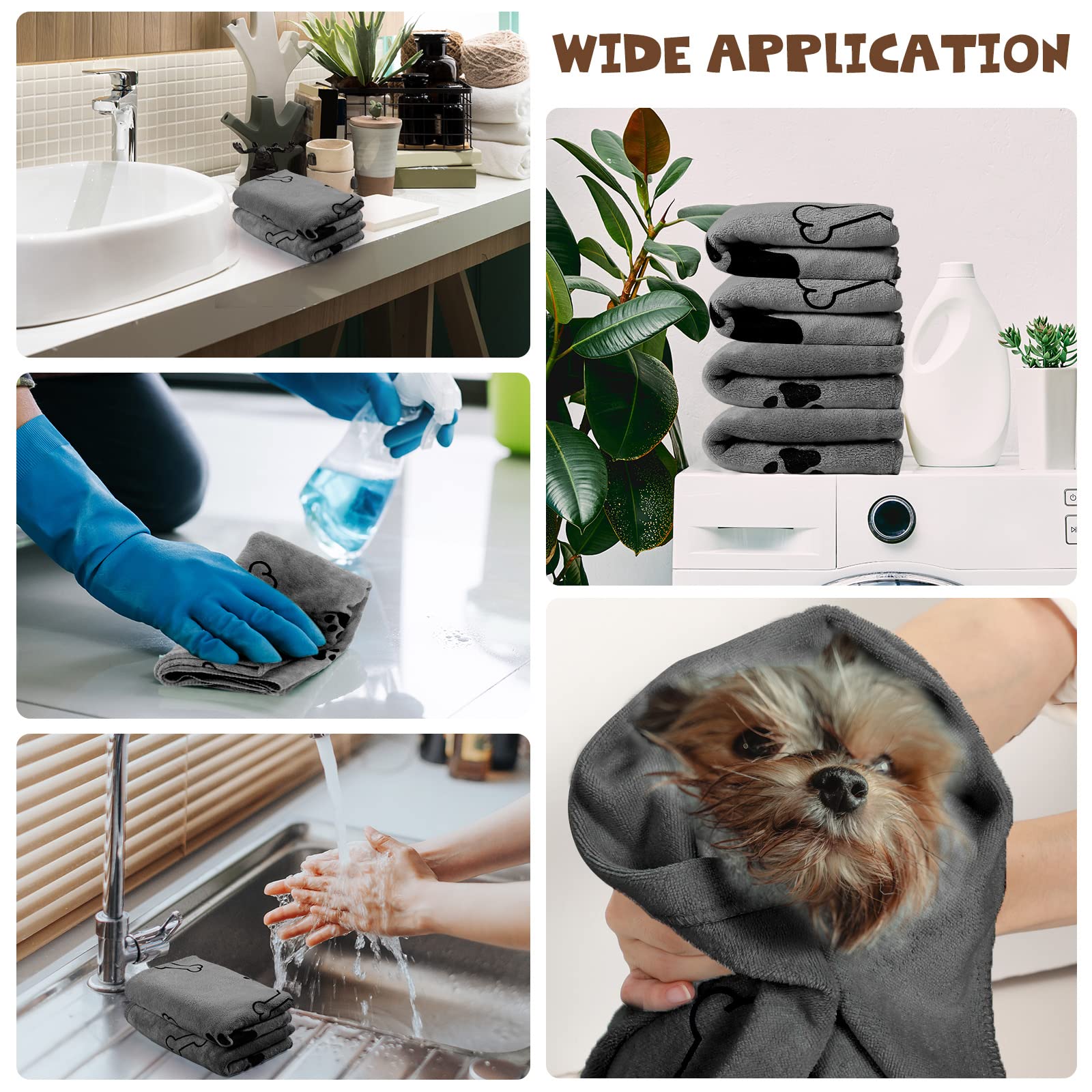 Chumia 4 Pack Microfiber Dog Towels - Absorbent Quick-Drying Pet Towels with Bone Print (24x40 Inch, Blue & Pink)