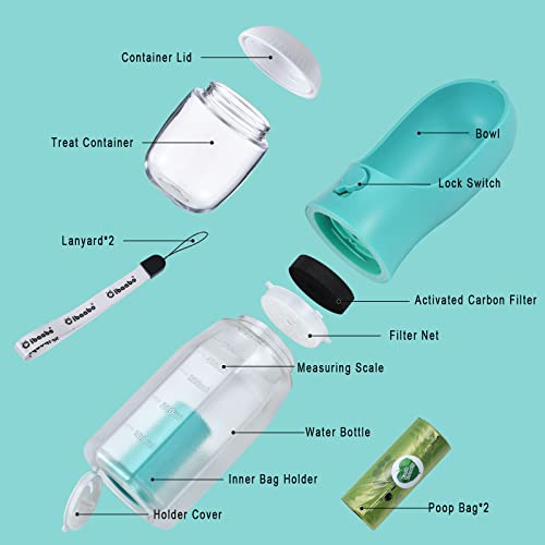 Cibaabo Dog Water Bottle with Food Container and Poop Bag Holder – Portable Travel Pet Water Dispenser