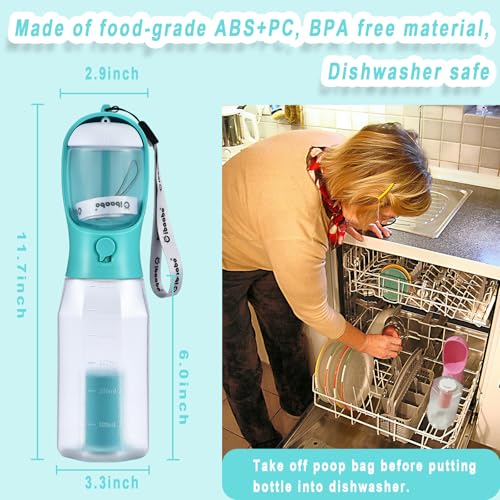 Cibaabo Dog Water Bottle with Food Container and Poop Bag Holder – Portable Travel Pet Water Dispenser