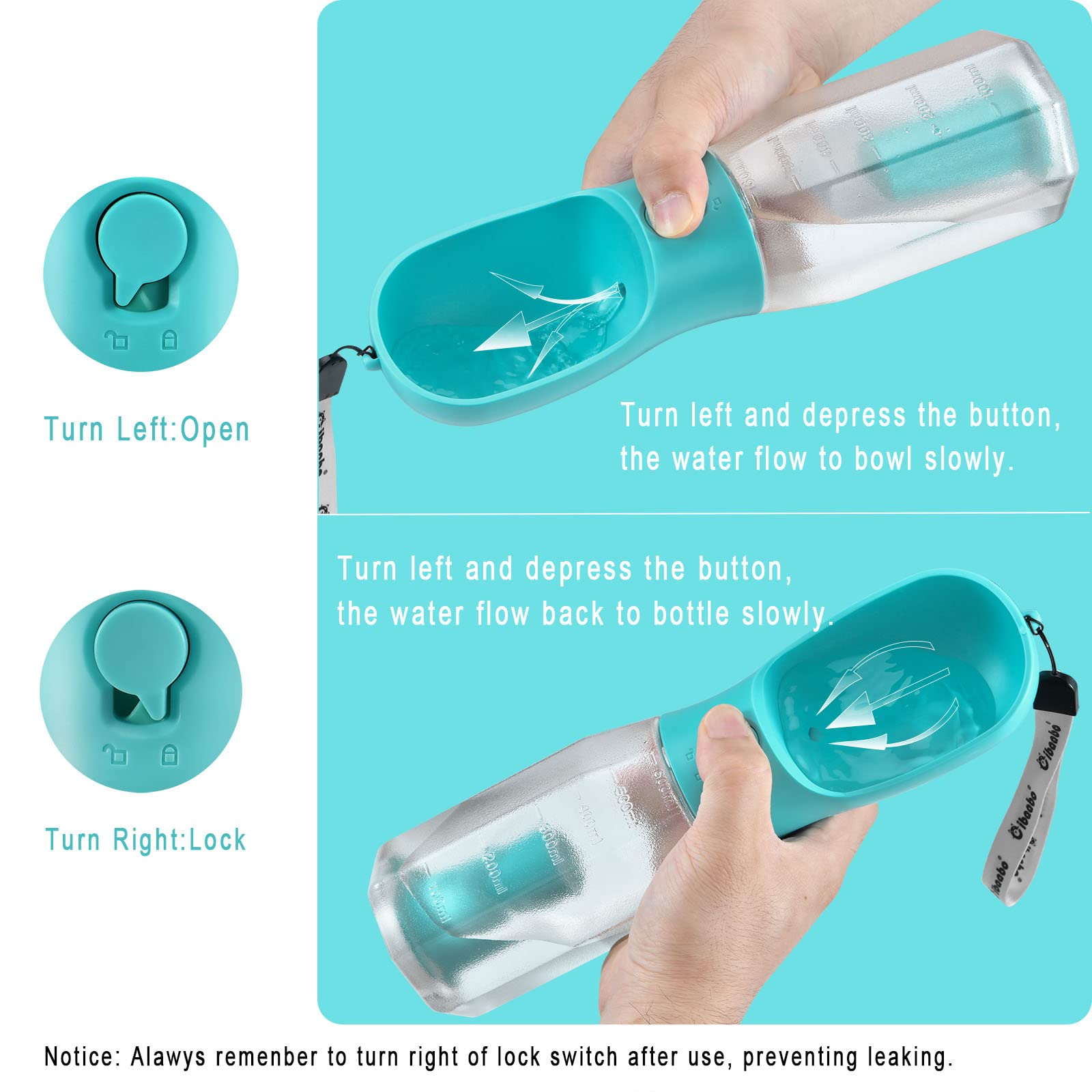 Cibaabo Dog Water Bottle with Food Container and Poop Bag Holder – Portable Travel Pet Water Dispenser