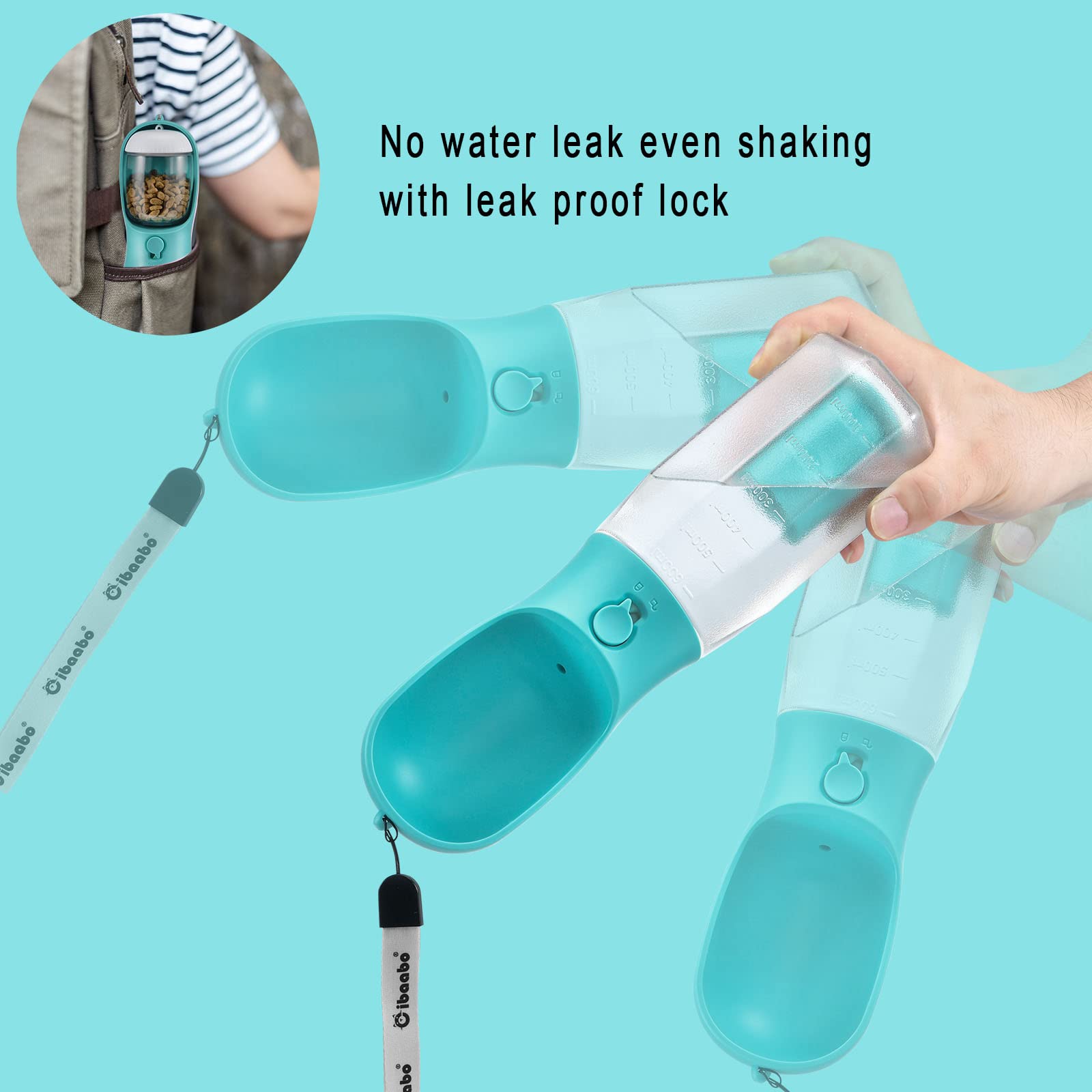 Cibaabo Dog Water Bottle with Food Container and Poop Bag Holder – Portable Travel Pet Water Dispenser