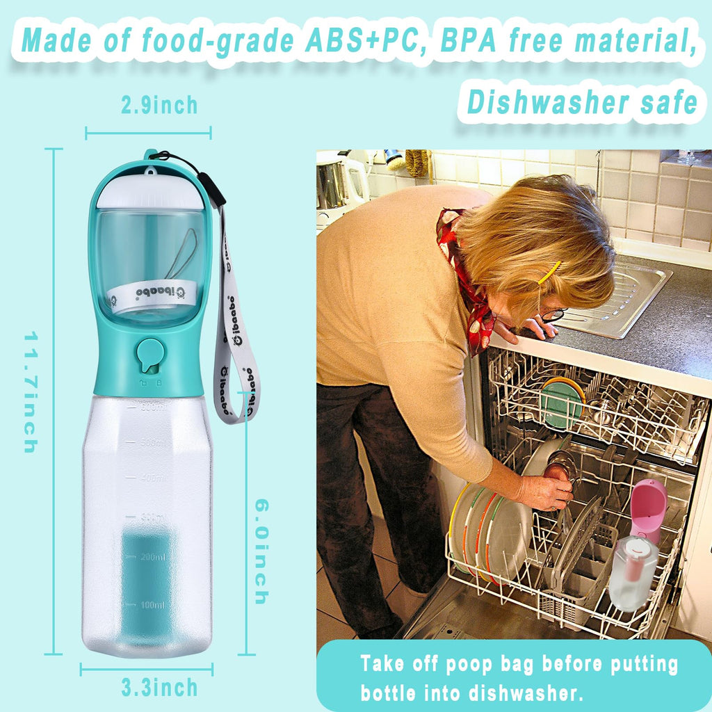 Cibaabo Dog Water Bottle with Food Container and Poop Bag Holder – Portable Travel Pet Water Dispenser