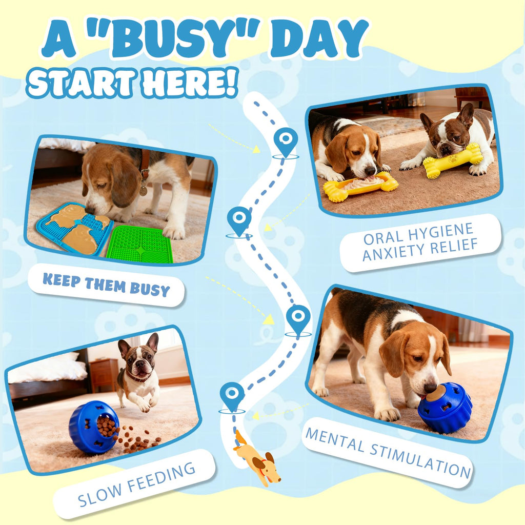 Cimolea 6-Piece Dog Enrichment Toy Set: Lick Mats, Frozen Treat Puzzle, Slow Feeder Bowl, and More