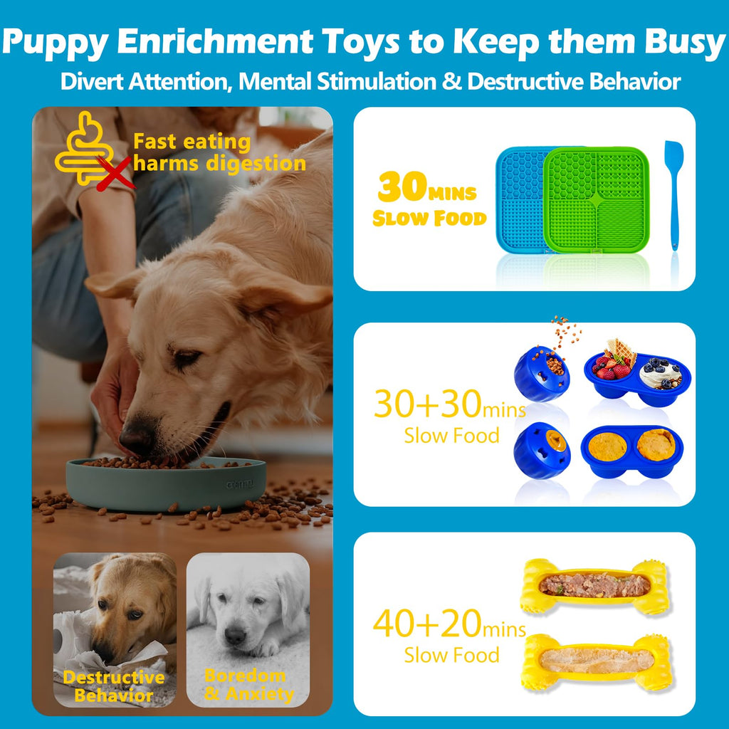 Cimolea 6-Piece Dog Enrichment Toy Set: Lick Mats, Frozen Treat Puzzle, Slow Feeder Bowl, and More
