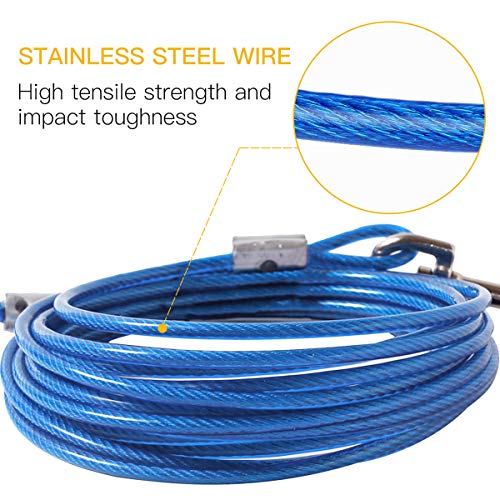CLKHOWL Dog Stake Tie Out Cable 16ft - Heavy Duty Galvanized Cable with Spiral Stake for Medium to Large Dogs Up to 125 lbs - Blue Reflective Stake for Yard Camping Outdoors