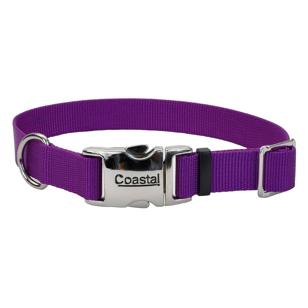 Coastal Nylon Adjustable Dog Collar 18-26 Inch Purple with Metal Snap-Lock Buckle
