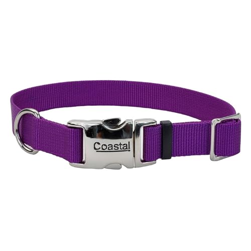 Coastal Nylon Adjustable Dog Collar 18-26 Inch Purple with Metal Snap-Lock Buckle