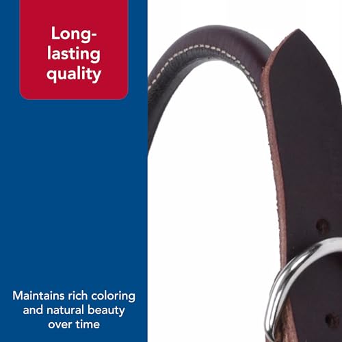 Coastal Pet Circle T Latigo Leather Round Dog Collar – Handcrafted Full-Grain 3/8" x 14" Brown Collar for Long Hair or Sensitive Skin