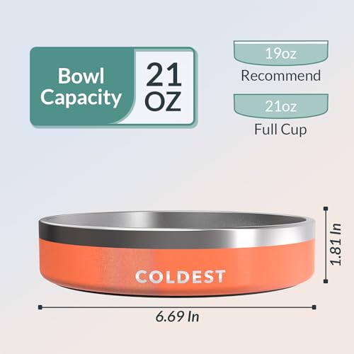 Coldest Dog Bowl 21 oz Mars Red Glitter - Triple Wall Insulated Stainless Steel, Non-Slip, Rust-Resistant