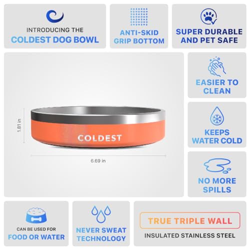 Coldest Dog Bowl 21 oz Mars Red Glitter - Triple Wall Insulated Stainless Steel, Non-Slip, Rust-Resistant