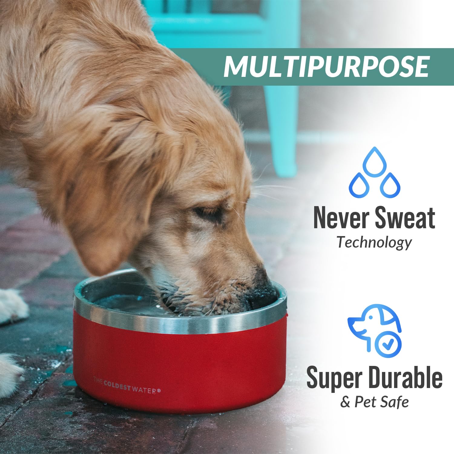 Coldest Dog Bowl 21 oz Mars Red Glitter - Triple Wall Insulated Stainless Steel, Non-Slip, Rust-Resistant