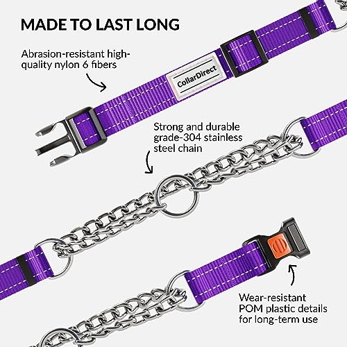 CollarDirect Martingale Dog Collar - Medium (14"-17") - Purple Reflective Nylon - Slip Collar for Training
