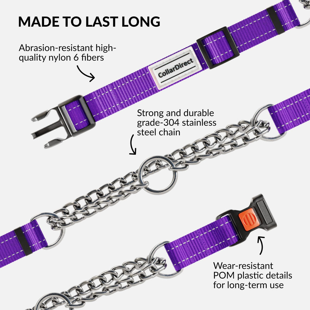 CollarDirect Martingale Dog Collar - Medium (14"-17") - Purple Reflective Nylon - Slip Collar for Training