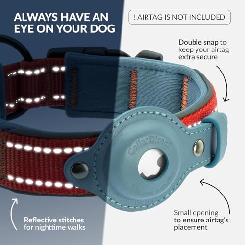 CollarDirect Pink XL Airtag Dog Collar with Reflective Nylon, Neoprene, Leather Holder for Apple AirTag, 20-24 Inch