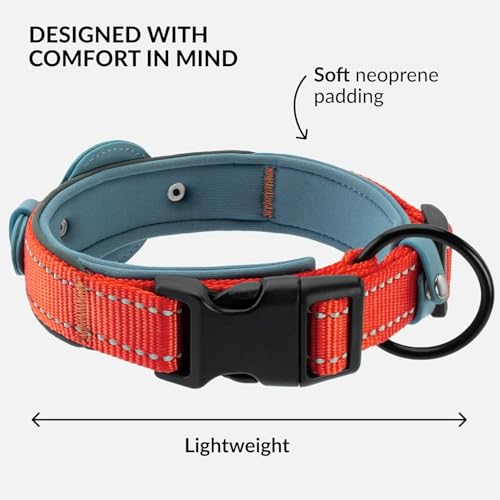 CollarDirect Pink XL Airtag Dog Collar with Reflective Nylon, Neoprene, Leather Holder for Apple AirTag, 20-24 Inch