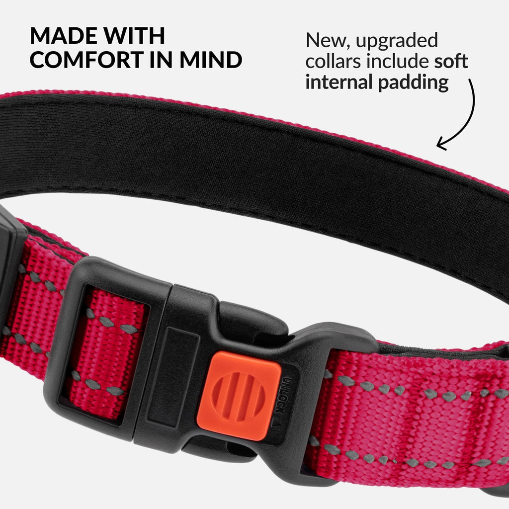 CollarDirect Reflective Dog Collar 18-26 Inch Pink with Quick Release Buckle for Active Dogs