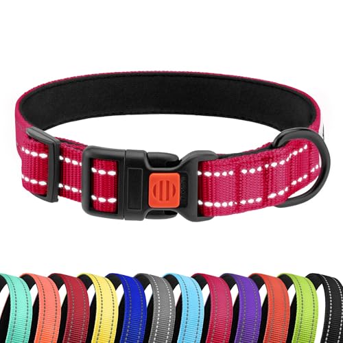 CollarDirect Reflective Dog Collar 18-26 Inch Pink with Quick Release Buckle for Active Dogs