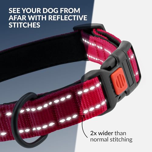 CollarDirect Reflective Dog Collar 18-26 Inch Pink with Quick Release Buckle for Active Dogs