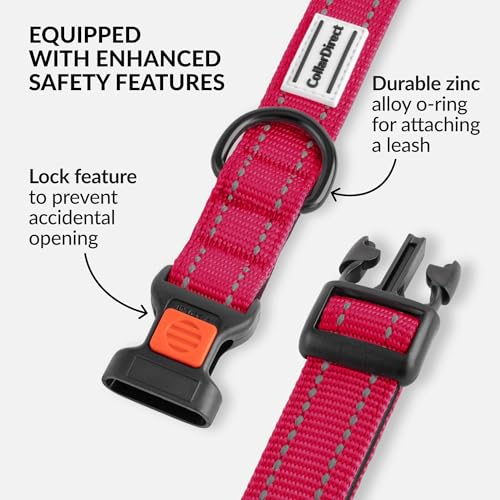 CollarDirect Reflective Dog Collar 18-26 Inch Pink with Quick Release Buckle for Active Dogs