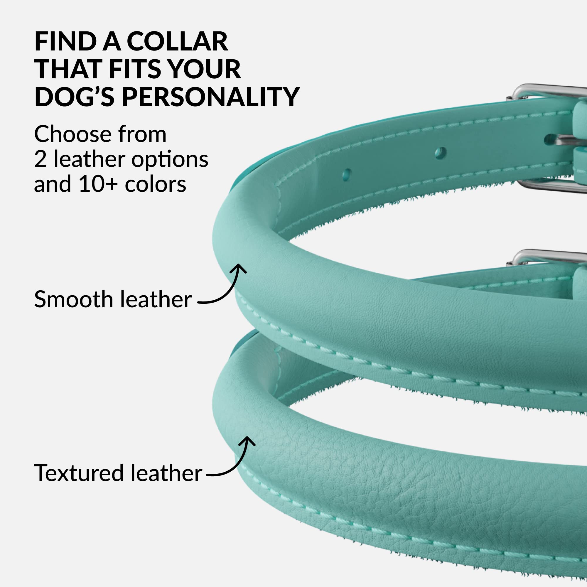 CollarDirect Reflective Rolled Leather Dog Collar - Soft Padded Round Puppy Collar, Handmade Genuine Leather, 15-19 Inch Neck, Mint Green