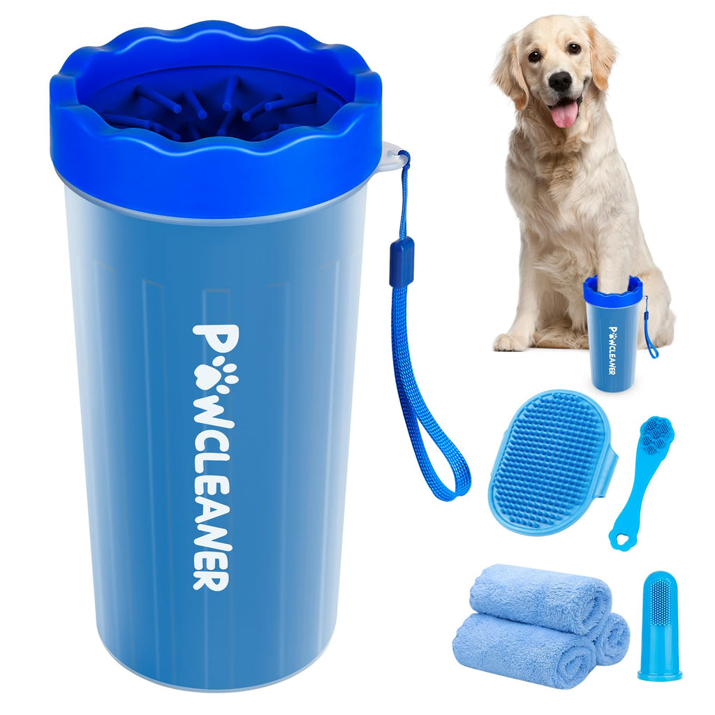 Comotech 7-in-1 Dog Paw Cleaner for Large Dogs - Includes Paw Washer, Bath Brush, Toothbrushes, Towels (Navy Blue)