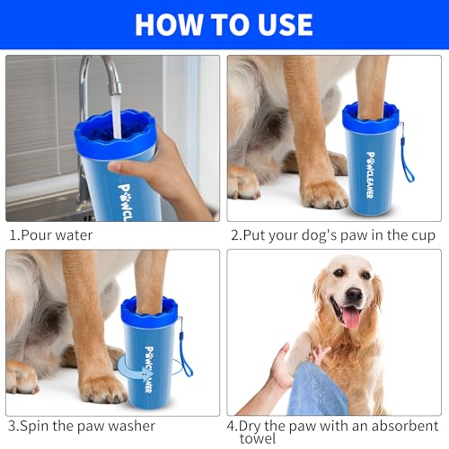 Comotech 7-in-1 Dog Paw Cleaner for Large Dogs - Includes Paw Washer, Bath Brush, Toothbrushes, Towels (Navy Blue)