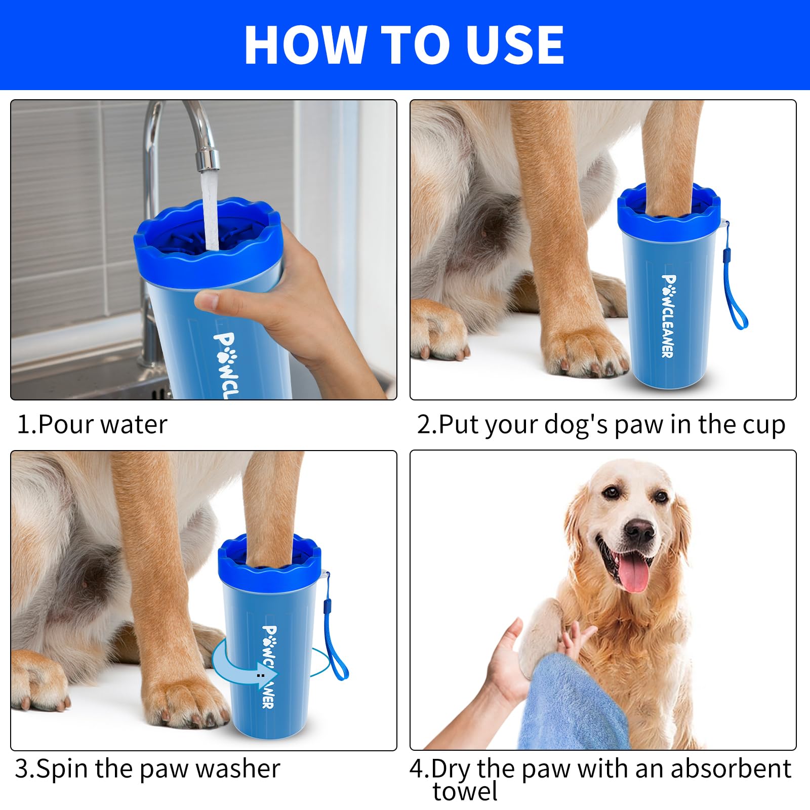 Comotech 7-in-1 Dog Paw Cleaner for Large Dogs - Includes Paw Washer, Bath Brush, Toothbrushes, Towels (Navy Blue)