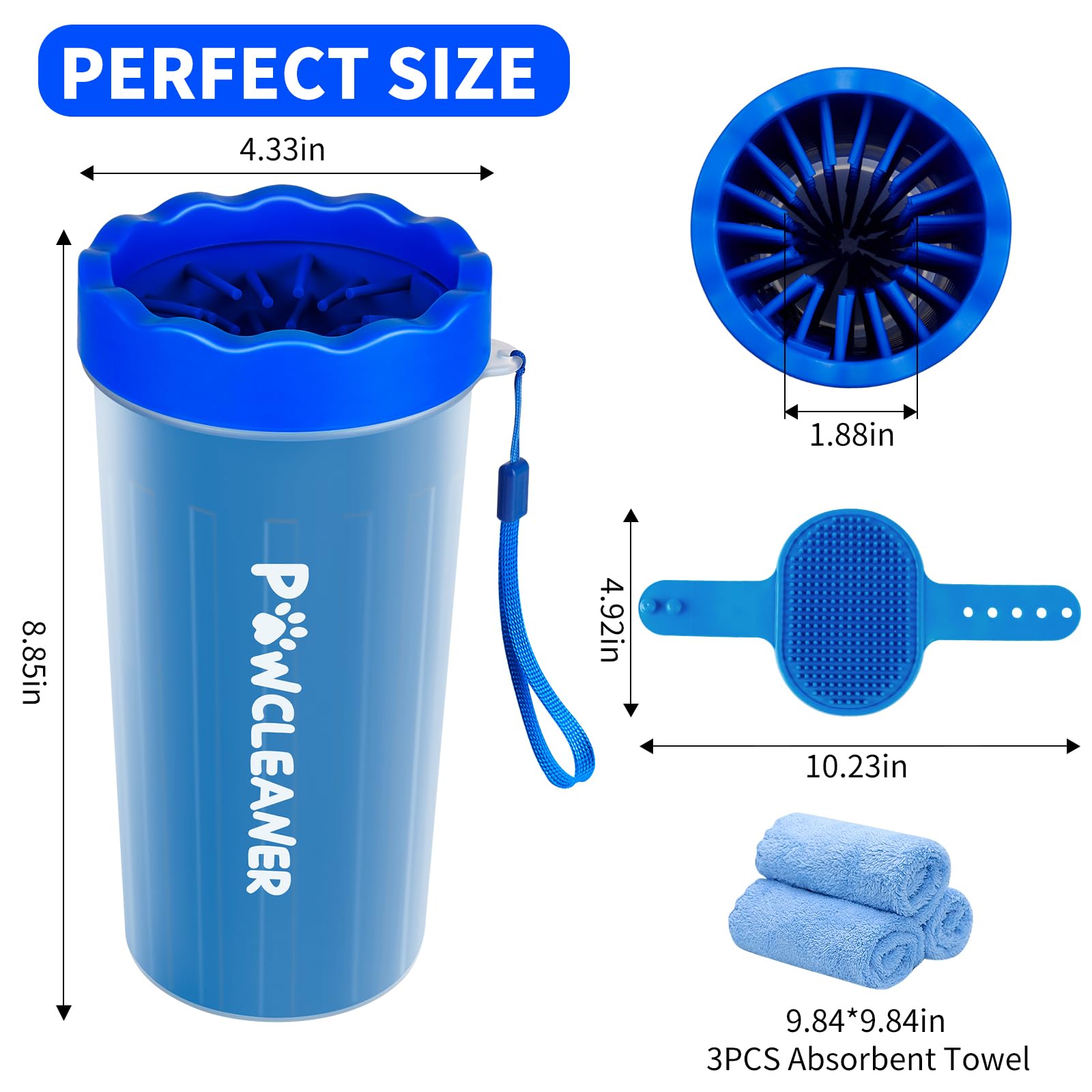 Comotech 7-in-1 Dog Paw Cleaner for Large Dogs - Includes Paw Washer, Bath Brush, Toothbrushes, Towels (Navy Blue)