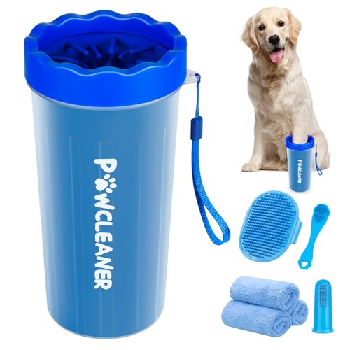 Comotech 7-in-1 Dog Paw Cleaner for Large Dogs - Includes Paw Washer, Bath Brush, Toothbrushes, Towels (Navy Blue)